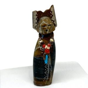 LaVies Natewa Fetish Carving Picasso Marble  With Turquoise + Coral, SEE